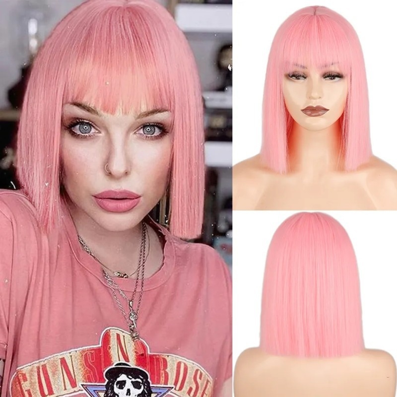 Wig Fiber Net - باروكة نسائية مستقيمة مع غرة هوائية،