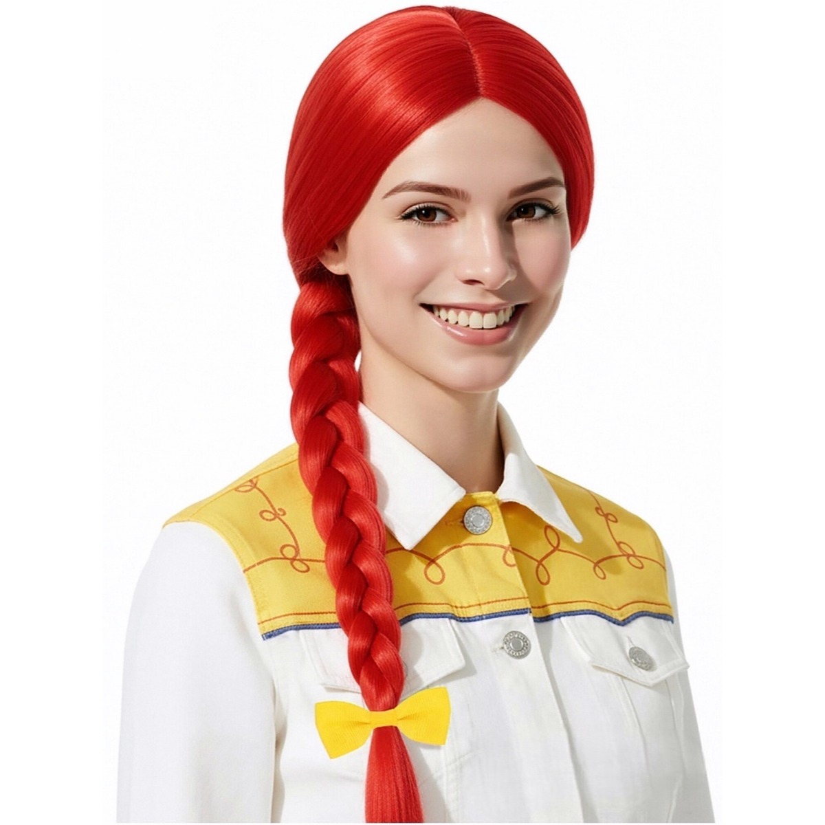 Cosplay Prop Bow - شعر مستعار أحمر ساطع بطول 61