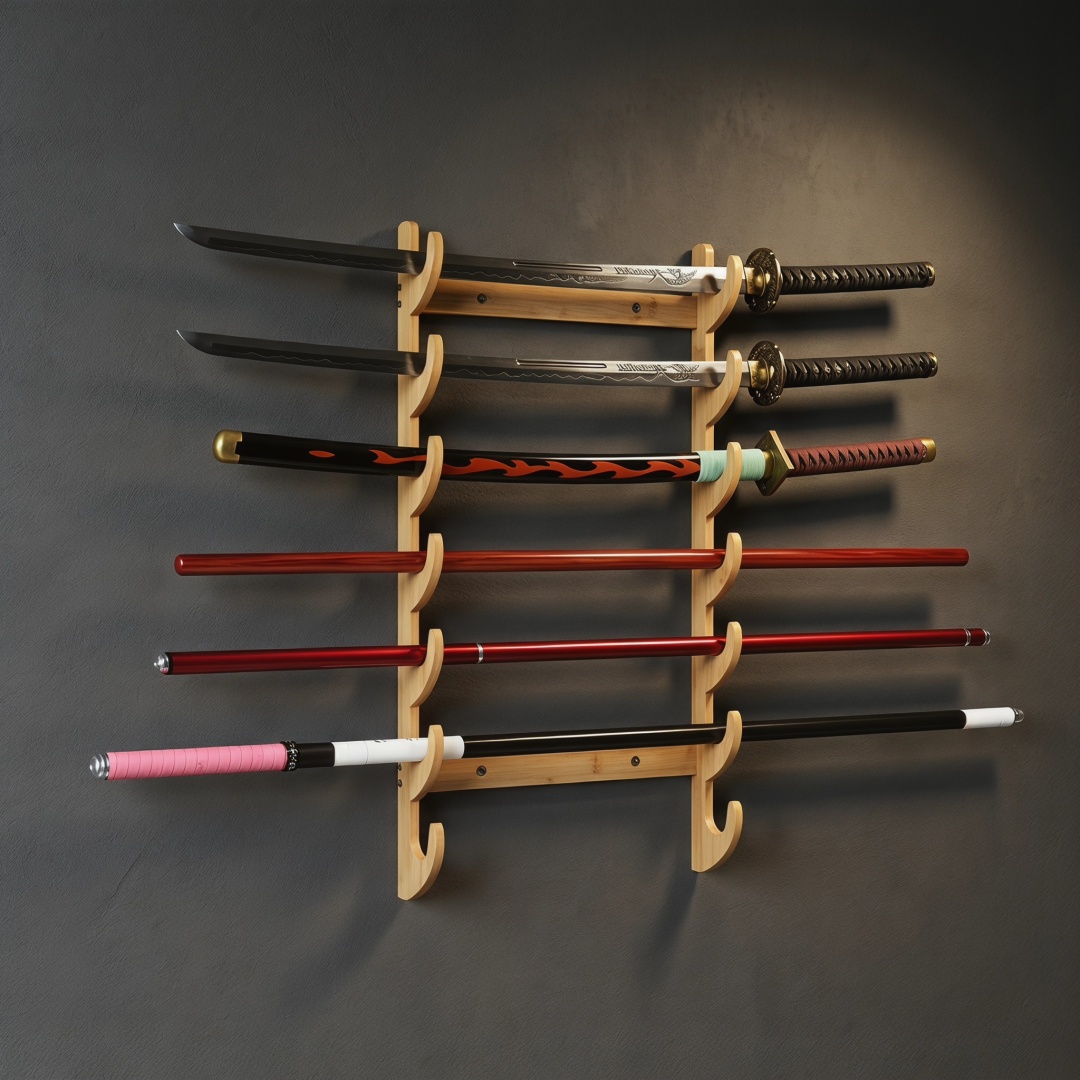 رف تخزين سيوف جداري بـ 8 طبقات - مراجعة Cosplay Prop Katana وسعره